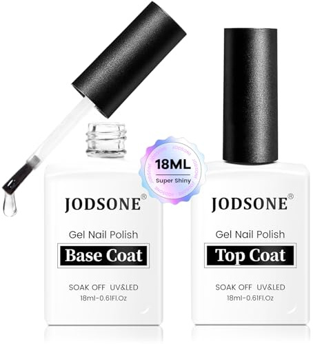 JODSONE 2 Bottles 18ml Top Coat Base Coat Gel Polish Set Compatible for Nail Salon Bright Surface, Girl Gift and At Home DIY Need U V Lamp Curing