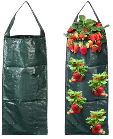 ZALAOR 2PCS Hanging Planter Grow Bags: Strawberry Planters Outdoor - Breathable Flower Grow Bags With 8 Holes - Ideal for Strawberry, Garden, Tomatoes, Flowers