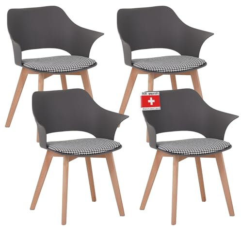 Albatros Esszimmerstühle 4er Set Aalborg, Grau - Beine aus Buche Massiv-Holz, Skandinavisches Retro-Design, bequemer Schalenstuhl - Eleganter Küchenstuhl, Stuhl Esszimmer für Esstisch