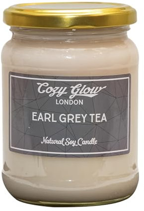 Cozy Glow Earl Grey - Vela de té, cera de soja, 3 tamaños, aroma a bergamota y té negro (tamaño grande)