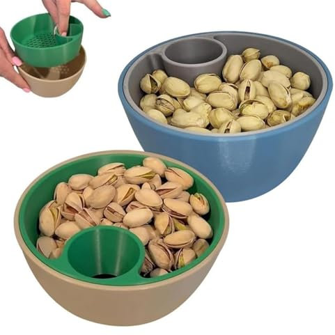 Juego de 2 cuencos de pistacho de doble compartimento (con estante de almacenamiento de conchas), cuenco de aperitivos (para pistachos, cacahuetes, frutas, aperitivos, nueces)