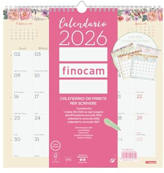Finocam - Calendario da parete 2026 Layout Mensile Gennaio - Dicembre 2026 12 mesi | Calendario 2026 per annotazioni | Planner mensile Design - Italiano, Muro scrivere, 30x30-300x300 mm
