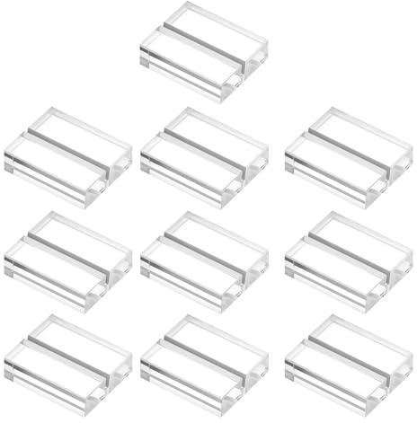Mirweon 10 soportes acrílicos para números de mesa, portatarjetas portátiles transparentes adecuados para tarjetas de visita y fotos de boda, soportes transparentes para tarjetas de lugar