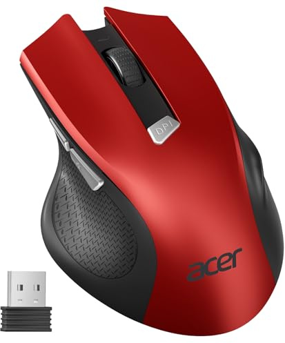 Acer Mouse Wireless Ergonomico, mouse computer ottico USB senza fili, 2,4 GHz con ricevitore mini USB, 1600 DPI regolabile, 6 pulsanti, compatibile con PC/Mac/Laptop/Chromebook