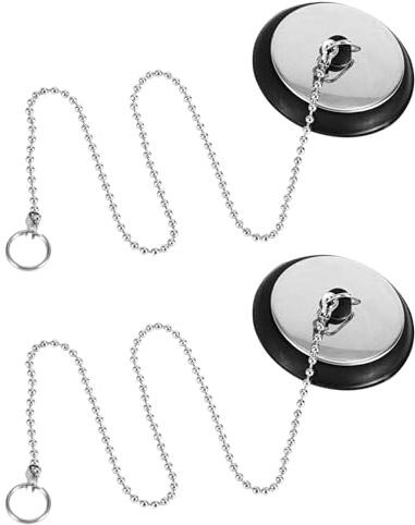 Waschbeckenstöpsel Gummi, 2 Stück Abflussstopfen, Ø 40-45mm Abflussstopfen mit Edelstahl Kugelkette Stöpsel Badewanne Schwarz Stöpsel für Badewanne Küche Waschbecken Kanalisation