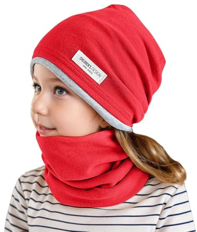 Generisch Berretto invernale per bambini, berretto invernale e scaldacollo, per bambini, morbido e per berretto con pompon per bambini, regalo per bambini, Colore: rosso, 2-12 Jahre
