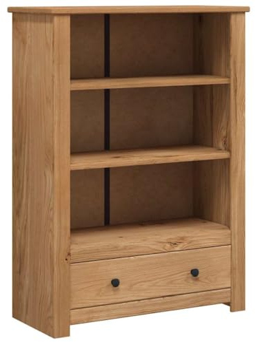 XHNIFBN Libreria 80 x 35 x 110 cm in legno massello Panama pino con 3 gradini e cassetto, scaffale con look vintage per soggiorno camera da letto ufficio