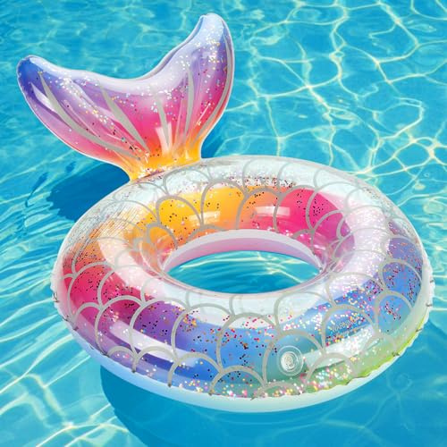 MoKo Ciambella Gonfiabile da Bambini, Anello da Nuoto Bambini in PVC con Valvola d'Aria, Dim 58 cm, Accessori Nuoto Giochi Piscina, Anello da Nuoto per Bambini, Scaglie d'Argento Arcobaleno