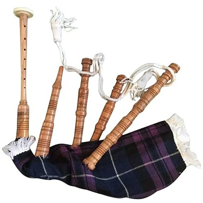 Junior Bagpipe Set Cocus or brown Wood with Tartan Cover (Royal Stewart, Black Watch, Irish Green & More) (Brown Pride of Scotland) (Brown Pride of Scotland)