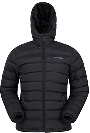 Mountain Warehouse Season Mens Padded Jacket - Water Resistant Puffer Coat, Lightweight, Warm, Lab Tested to -30C, Microfibre Filler - For Travelling, Walking Black S
