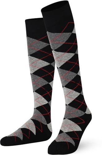 Mysocks Knee High Socks for Women and Men - Breathable Combed Cotton Seamless Toe Argyle Unisex Long Socks - Casual Knee Length Golf Socks