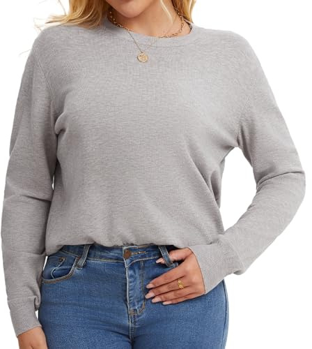 MMYOMI - Jersey de punto para mujer de cachemir con cuello redondo y manga larga Gris gris claro L