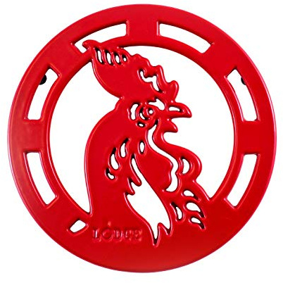 Lodge Enameled Cast Iron Trivet, 8 Inches, Red Rooster