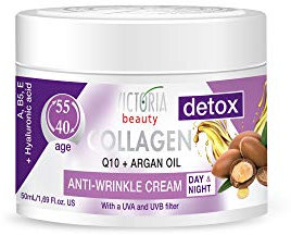 Victoria Beauty Anti Aging Collagen Creme, Gesichtscreme mit Coenzym Q10, Arganöl und Niacinamide, Feuchtigkeitscreme, Augencreme gegen Falten und Augenringe, 50ml