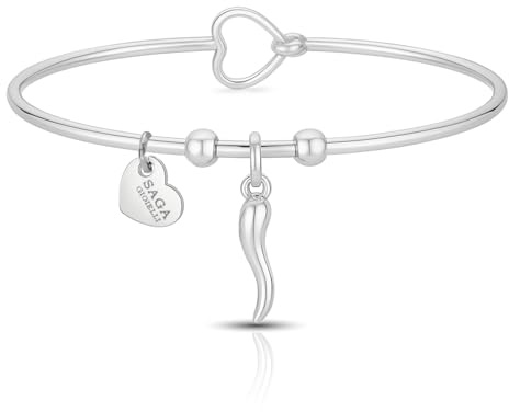 SAGA GIOIELLI Bracciale in Acciaio Inossidabile con Pendente Corno Portafortuna – Elegante, Resistente, Regolabile – Gioiello Uomo/Donna per Buon Auspicio