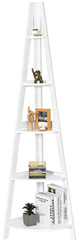 COSTWAY Scaffale Angolare a Forma di Scala Con 5 Ripiani, Libreria ad Angolo a Forma di A per Ornamenti Libri Piante, Multiuso 175 cm per Casa Ufficio Studio, Bianco