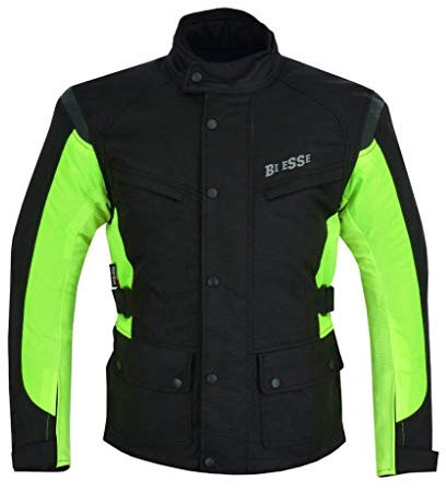 BI ESSE - Giacca moto uomo in cordura, giubbotto nero/fluo in Tessuto impermeabile, antipioggia, Fodera termica rimovibile, Protezioni Certificate, abbigliamento invernale moto, scooter, taglia 3XL