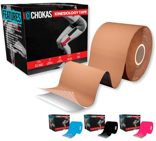 CHOKAS Kinesiology Tape 5m Roll, Elastic Therapeutic Sports Tape for Shoulder,Ankle,Elbow,Wrist,shin,Splints and Knee Support, Waterproof Physio Body Tape for Muscle Pain Relief, Boob Tape (Skin)