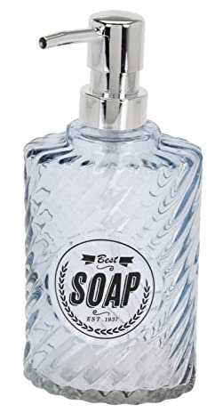 Seifenspender aus Glas, 414 ml, mit Pumpe, nachfüllbar, für Badezimmer, Küche, Waschtisch, Waschbecken, 414 ml (blau)