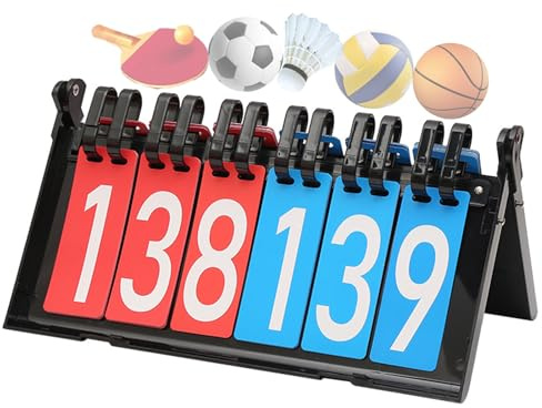 WishesMar Tableau de Bord à 6 Chiffres Sportif Portable Flip Tableau de Score Scoreboard pour Compétition Sportive Tennis de Table Volley-ball Basket-ball Tennis Football Boxe