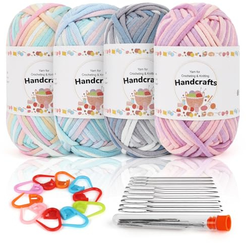 Aeelike 200g Farbe Wolle zum Stricken mit Zubehör, Garn zum Häkeln mit gut Sichtbaren Maschen, Einfaches Chunky Strickwolle für Anfänger, Kein Geteiltes Sperriges Baumwollgarn, Grün Yarn Textilgarn