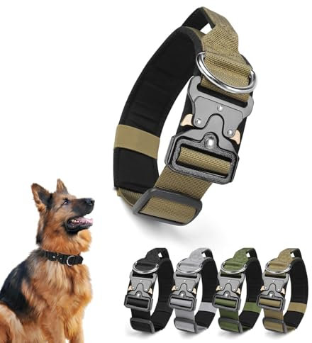 Ledeak Tactical Dog Collar, Padded Adjustable Polypropylene Soft Dog Collars, Heavy Duty Breathable Strong Training Dog Collar with Handle and Heavy Duty Metal Buckle (Khaki, XL)
