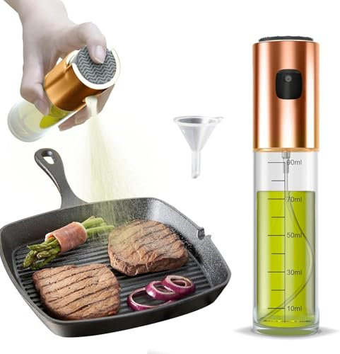 ‎CHOPNEST Premium Oil Sprayer, 100ml Glass Spray Bottle, Leakproof, for Kitchen Baking, Grilling, BBQ, Air Frying- Available in Three Colors (Rose Gold)