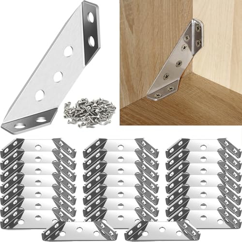 Équerre de Fixation,24 pcs Equerre de Fixation triangulaire en acier inoxydable,Equerre Charge Lourde,Support Equerre triangulaire,Equerre Bois,pour le renforcement et la réparation de meubles,tables