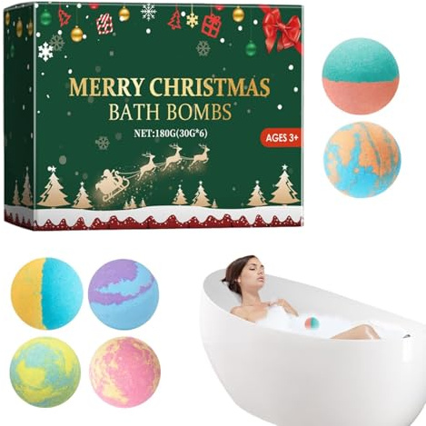 Moreeulsi 6 bolas de baño relajantes de spa de Navidad, bolas de baño de burbujas hechas a mano, bola de burbujas de baño refrescante orgánica, bola de burbujas de baño de Navidad, spa en casa, baño