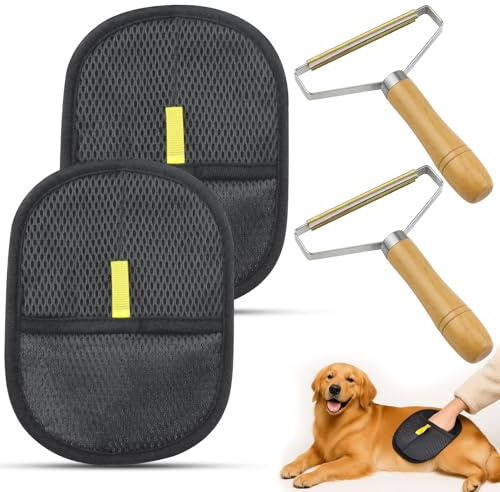 GZqiancang 4 Pezzi Guanti per Animali Domestici e Levapelucchi Portatile Manuale,Riutilizzabile Guanto Magnetico in Pelliccia per Rimuovere i Peli di Animali da Vestiti