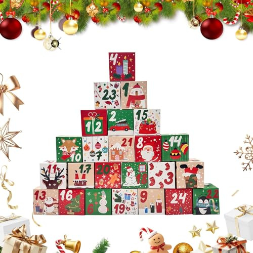 Yuemeuy Calendario de Adviento Vacío | Calendario De Adviento De 24 Días Con Juguetes,Organizador Festivo Vacío Para Actividades De Niños Y Fiestas Infantiles