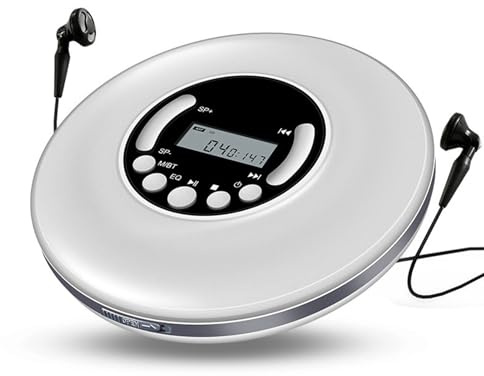 Dioche Bärbar CD-spelare Bärbar CD-spelare med LCD-skärm - MP3-musikspelare med AB Repeat-funktion, EQ-ljudeffekter och Externa Högtalare Kompatibel, Kompakt Svart/vit Design (Vit)