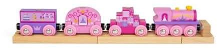 Bigjigs järnväg prinsesståg | rosa trätåg | Montessori saga | Järnvägsmodell med glittrar, kakor och presenter | Trälekset för småbarn | inlärningsgåvor för barn i åldern 3 år +
