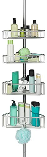Kreher Teleskop-Duschregal, Badregal aus Aluminium, rostfrei, einfache Montage ohne Bohren, 4 verstellbare Körbe!