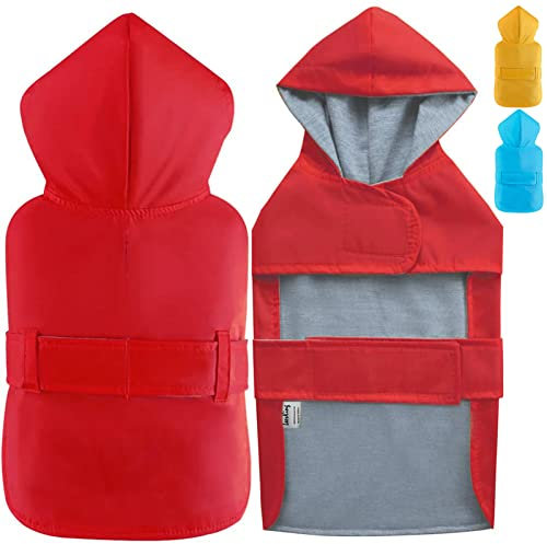 LeerKing Hunderegenmantel mit weichem Futter Regenjacke Wasserdicht Regenmantel Hund für kleine, mittlere und große Hunde Länge 11 bis 71 Rot L