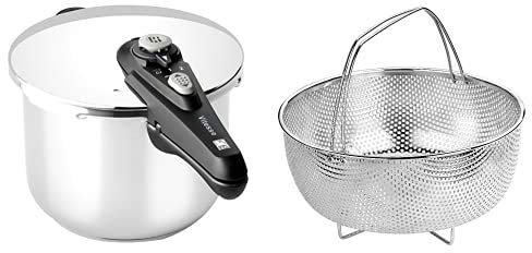 BRA Olla, Acero Inoxidable, Plata, 22 cm + Cestillo multiusos de acero inoxidable para una cocina al vapor.