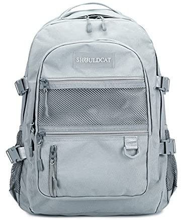 FANDARE ryggsäck, skolryggsäck, skolväskor, dagryggsäckar med laptopfack för 15,6 tum, hängande väska för flickor och pojkar, skolväskor universitet resor fritid arbete, dagryggsäck vattentät i polyester, GRÅ, L