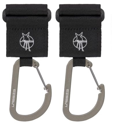 LÄSSIG Kinderwagenbefestigung (2 Stk.) Klettverschluss Karabiner Haken Karabinerhaken Kinderwagenhaken Einkaufshaken Metall/Stroller Hooks with Carabiner black