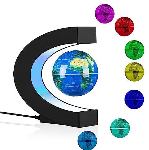 Globe en lévitation Multicolore Changement de couleur Rotation Globe flottant avec lumière LED Carte du monde à lévitation magnétique Globes Veilleuses Lampe de décoration de bureau Cadeaux uniques