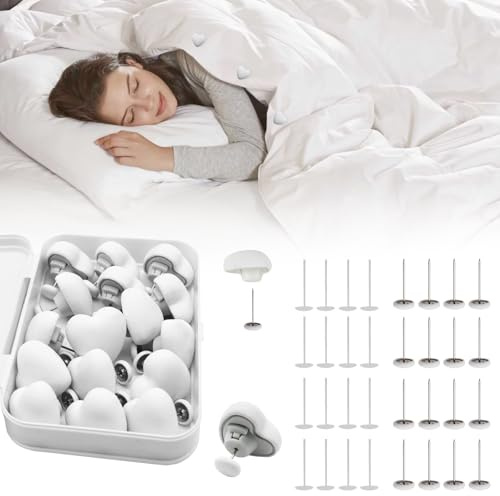 MQUPIN Clip di Fissaggio per Trapunta, 16 Clip per Copripiumino, a Forma di Fungo, con Bottoni, per Camera da Letto, Copripiumino, con Scatola (Bianco Amore)