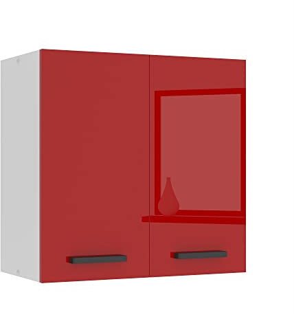 Belini Hängeschrank Küche, Küchenschränke SG2. Breite 60 cm. Oberschrank mit 2 Türen, Küchenhängeschränke, Wandschrank Hängend, Rot Hochglanz