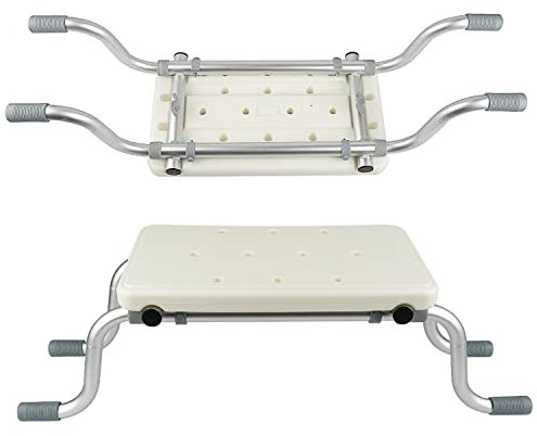 SHISHI Silla de Baño Antideslizantes, Silla de Bañera Mayores, Asiento Ducha Aluminio y Plástico, Silla Ducha para Ancianos, Blanco B, (73-83)×22×18 cm