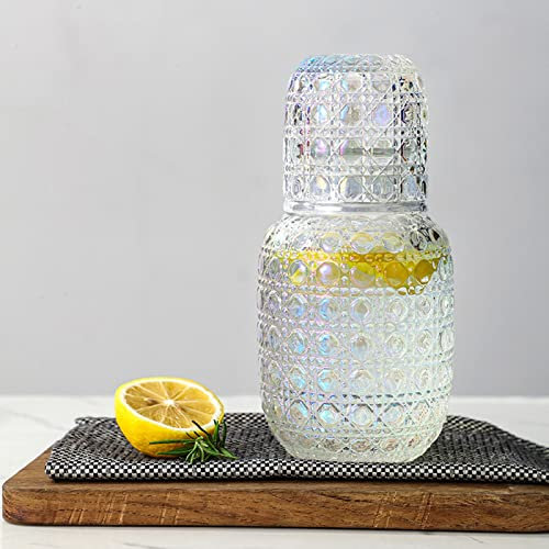 BFYDOAA Carafe à eau de chevet avec gobelet en verre – Pichet en cristal et verre à boire pour chambre d'amis, bureau, chambre à coucher, salle de bain