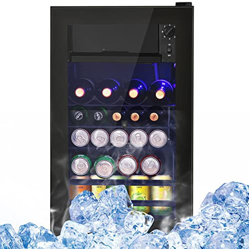 kubeier Frigorifero Piccolo, Mini Frigo Professionale con Porta in Vetro per Sala Ufficio, Frigo Bevande Silenzioso 6L+70L, Frigo per Bevande Snack Cosmetici, Ripiani Regolabili, Nero