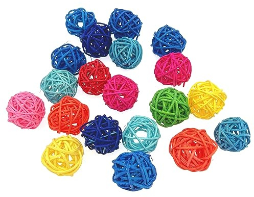 JZK Boules en rotin colorées pour oiseaux - Jouet à mâcher pour perroquet - 3 cm - Jouet à mâcher pour cage d'animal domestique - Accessoire de bricolage pour mariage, décoration de fête à la maison