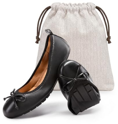 DREAM PAIRS Women's Foldable Bowknot Ballet Flats,Black,9.5