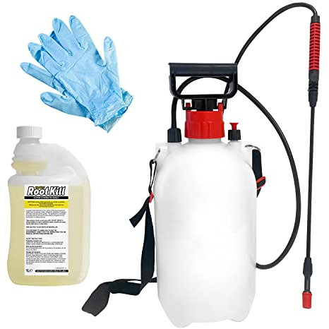 Weedblast RootKill Weedkiller 1 Litre, Super Strength 360 g/L Glyphosate Concentrated Weed Killer, Pair of Gloves, 5 Litre Garden Sprayer