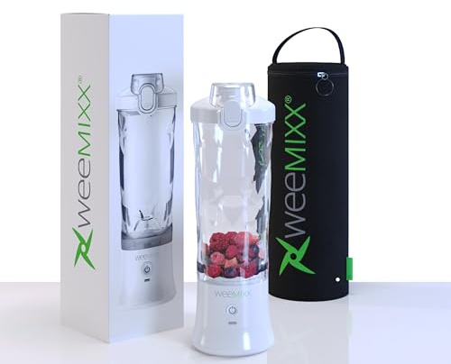 weemixx® tragbarer Smoothie MIXER SET, Mini Mixer mit Thermotasche, mobiler Standmixer to go, Smoothie maker, ohne Kabel, 6-Edelstahl-Klingen, USB, 600ml, mixer smoothie maker