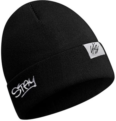 Kpop Knit Hat, Stray Kids Knitted Hat, Kpop Style Knitted Hat Modische, Strickmütze Beanie Kinder, Felix Hyunjin Bangchan Schwarz Trickmütze, Y2K Winter Warm Hat Für Jungen und Mädchen