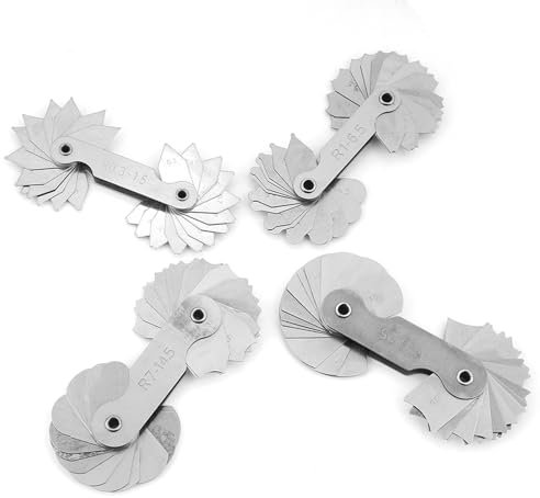 Set di 4 Calibri di Raggio in Acciaio Inossidabile, Misuratori R0.3-1.5/R1-6.5/R7-14.5/R15-25, per Macchinisti e Utensili da Stampa